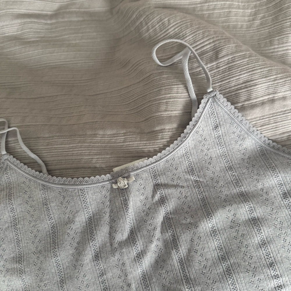 H&M Pointelle Gray Lace Trim Camisole and Shorts sleep set